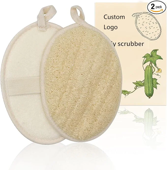 Custom Logo Natural Loofah Exfoliating Body Scrubber Made from Organic Bath Luffa for Women and Men