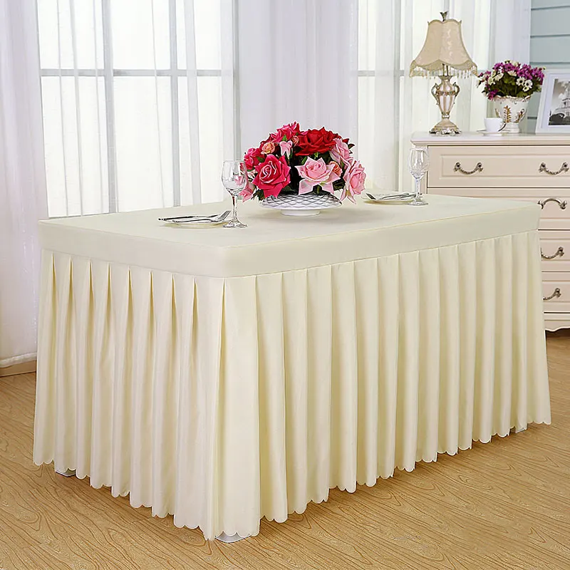White Rectangle Customized Size Polyester Banquet Table Cover Cheap Plain Banquet Wedding Table Skirt