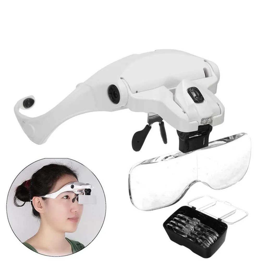 5 Lens Adjustable Headband EyeGlass Magnifier With LED Light Lamp Magnifying Glasses for Eyelash Extension Beauty Makeup Tools