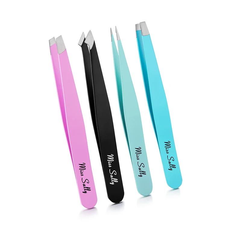Private label Stainless Steel Customized eyebrow tweezers set eyebrow trimmer tweezer with PU  case