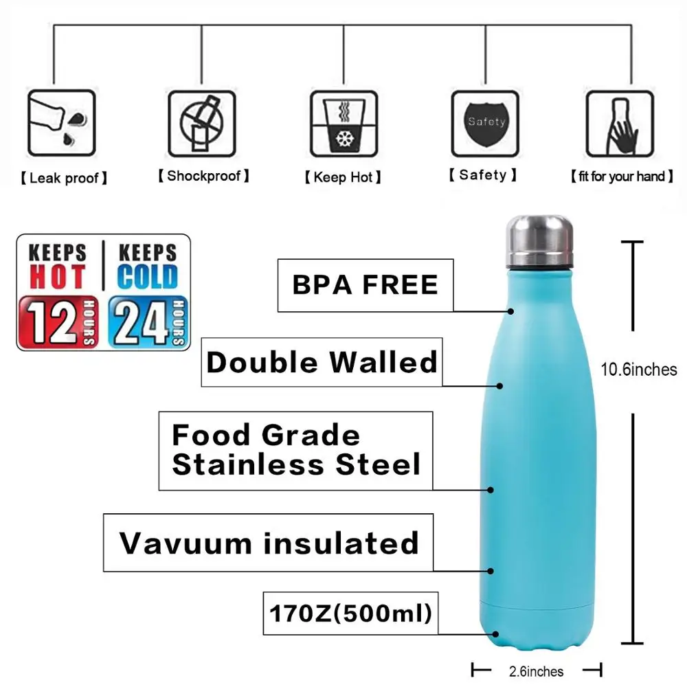 500ML Cola Bottle Vacuum Flask Thermos Water Bottle Wholesale  18/8 Stainless Steel Travel Mug for Cold Hot Drinks