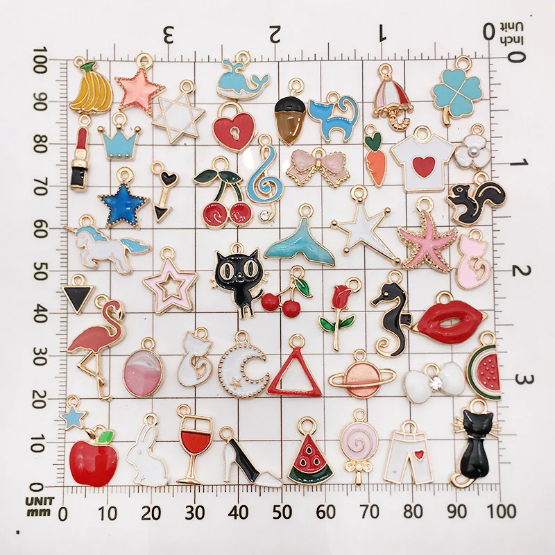 Animals Fruit Cat Leaf Mixed Enamel Beads Pendants Metal Charms Craft DIY Jewelry Findings Bracelet and Necklace Accessories