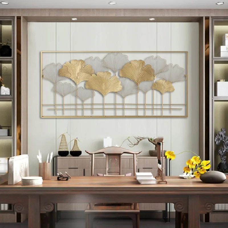 Factory Price Luxury Modern Art Decoration Home Accessories Metal Ginkgo Leaf Design Wall Art Decoration With Frame for Hotel