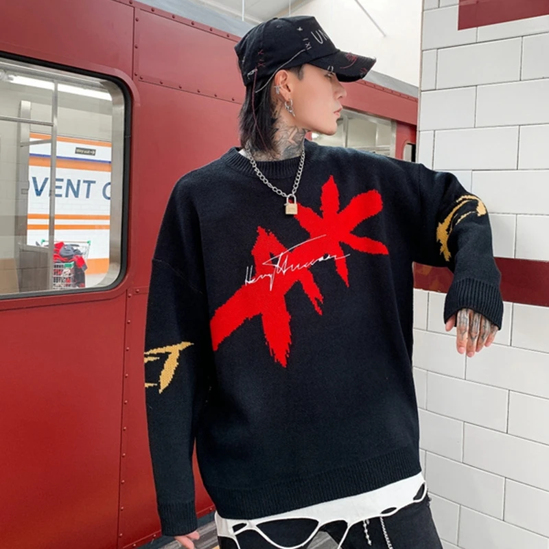 
High Street Fashion New Oversized Sweater Shark Pattern Men Cheap Sweater Mens Oversized Sweater 