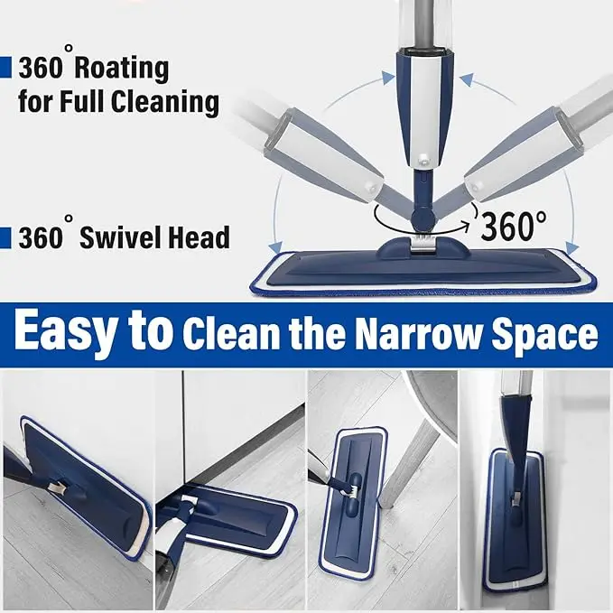 Wet Spray Dust Mop Refillable Flat Floor Spray Mop with Refillable Bottle and 2 Washable Microfiber Pads Spray Mop