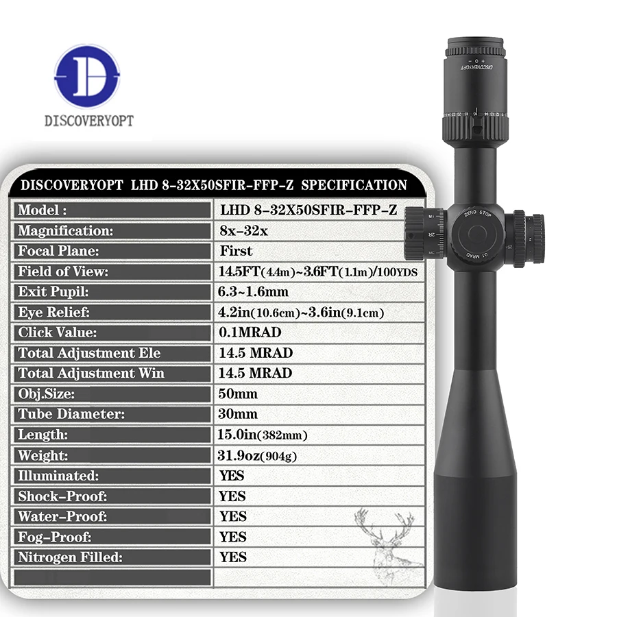 Discoveryopt OEM Optic 8-32x50 SFIR FFP Long Range Telescoptic Sight Glass Reticle Side Parallax Tactical Scope