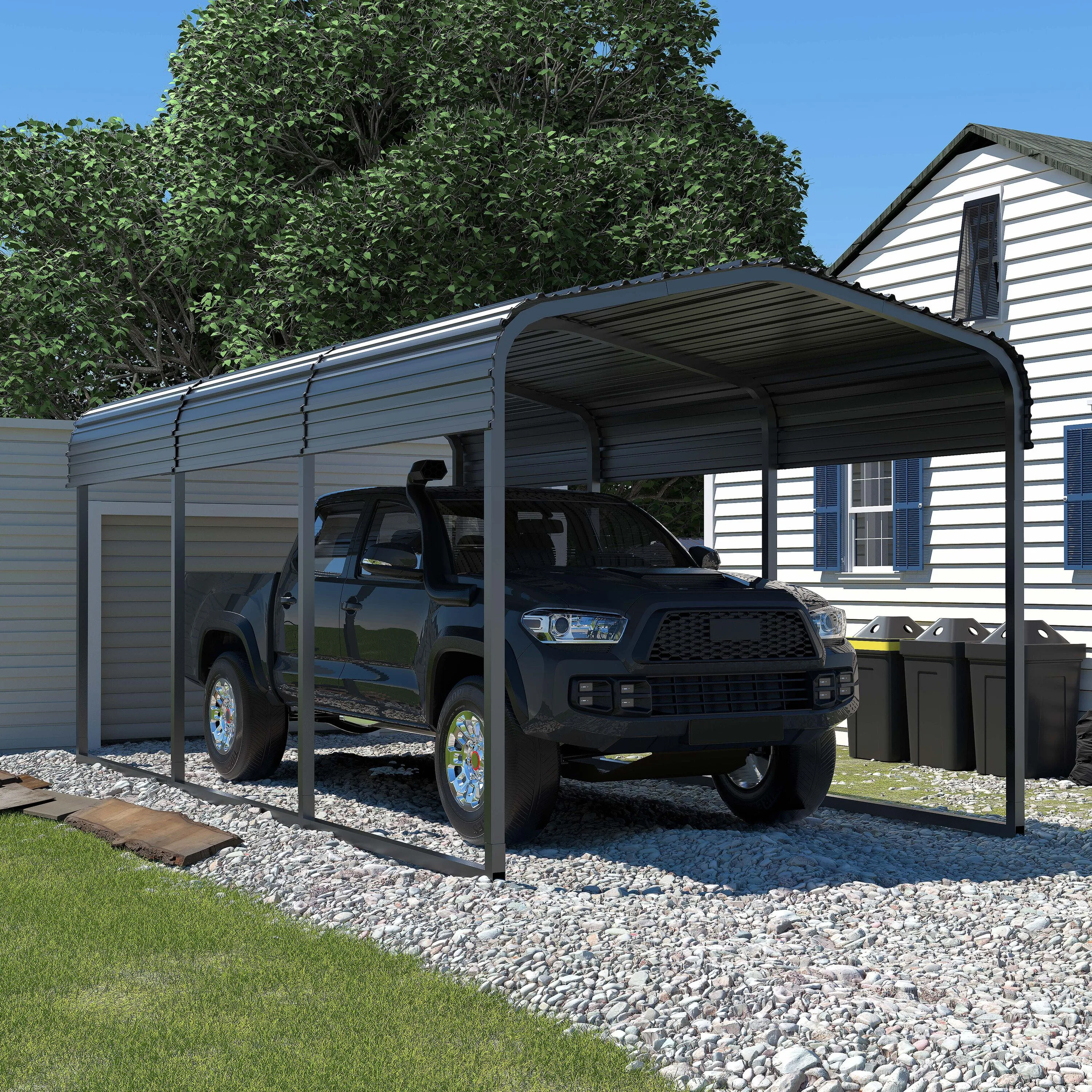 Multi-used Outdoor Heavy Duty Metal Carport with Galvanized Steel Roof and Reinforced All-Metal Frame