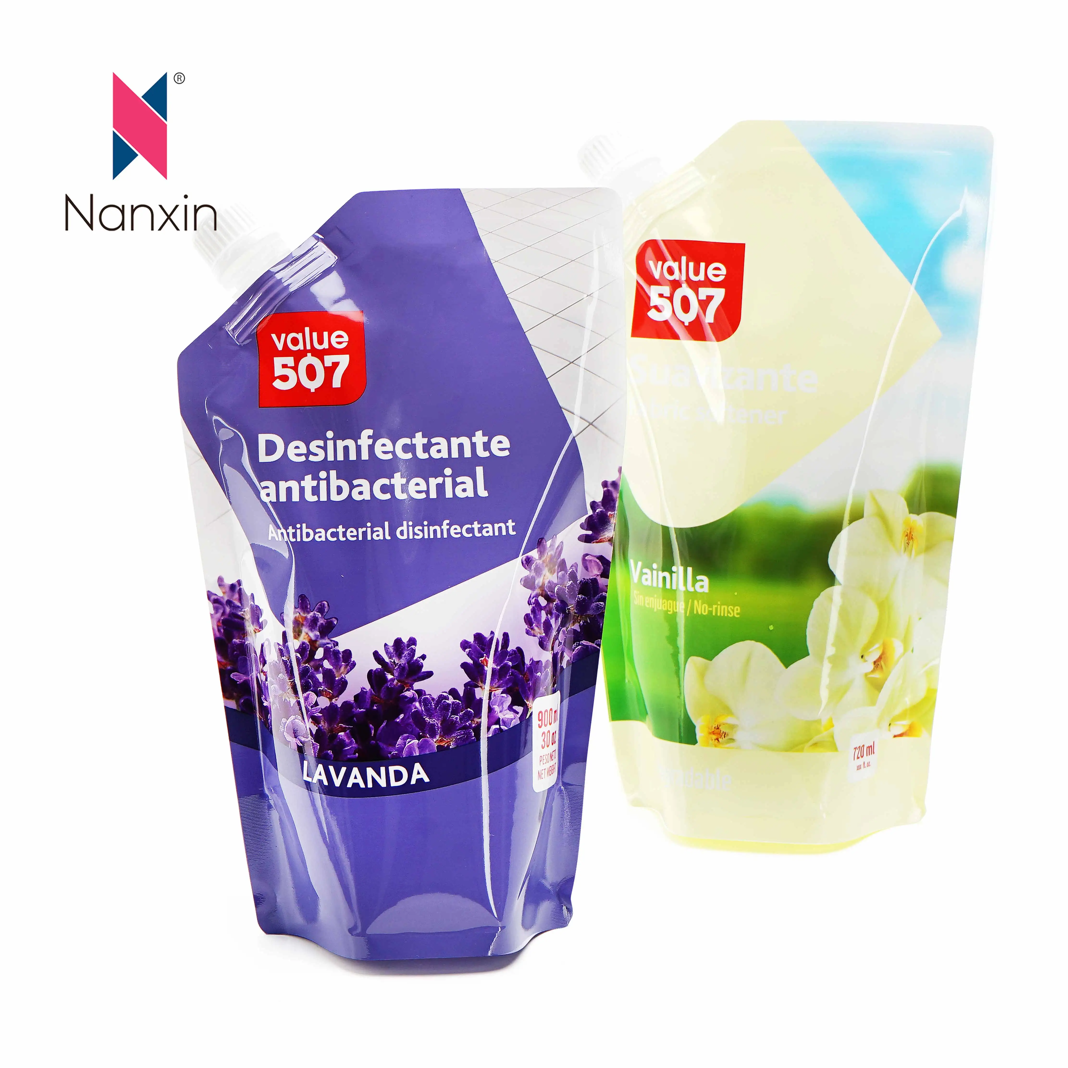 OEM Design Laminated Sanitizer Gel Soap Liquid Refill Packaging Plastic Empty Bags Spout Pouch For Laundry Detergent Packaging