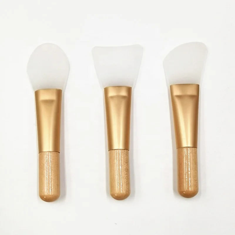 Custom Vegan Natural Wooden Mini Short Handle 10cm Gold Small Silicone Brush for Facial Mask Clay Mask Applications