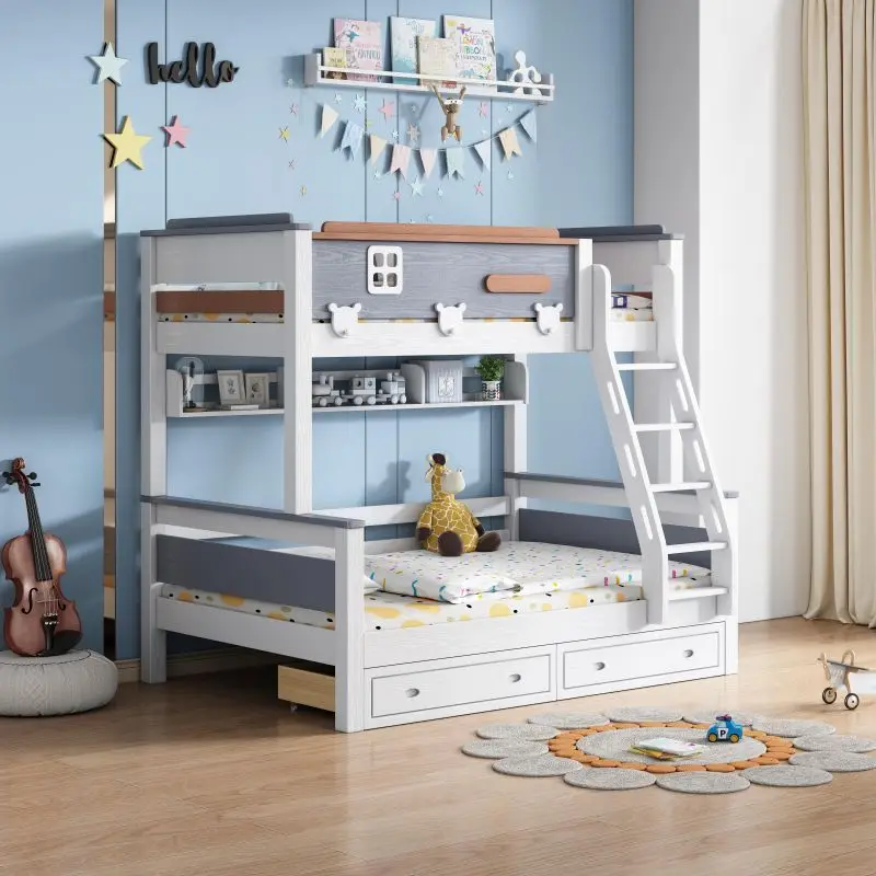 Cheap Kids Bedroom Furniture Solid Wood Cartoon Bed Children Bunk Bed for Stair Storage Study Table With Slide