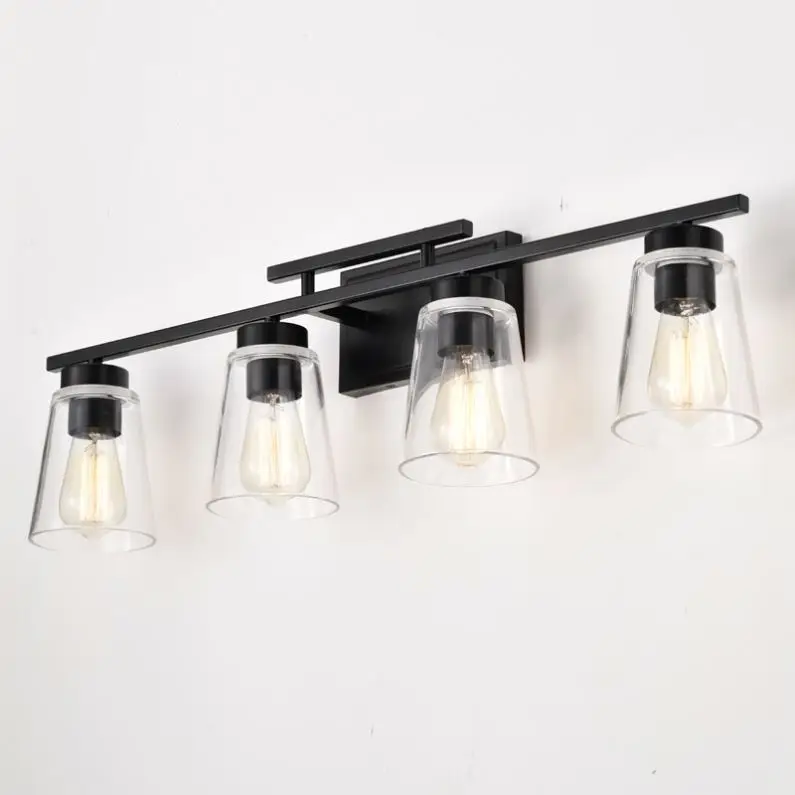 American Style Bath room Black Metal Clear Glass Cabinet Mirror Bathroom Lamp