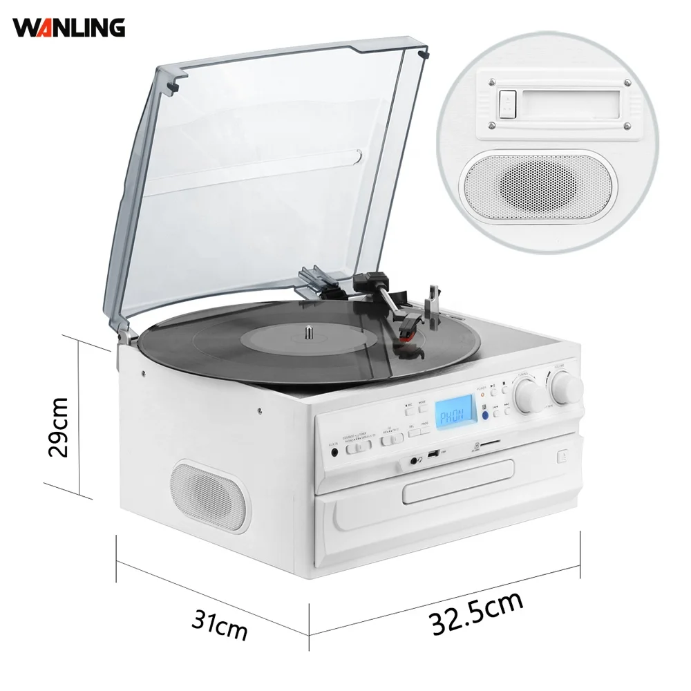 professional 4-in-1 vinyl record player system AM FM Radio retro gramophone vinyl turntable record phonograph recorder player