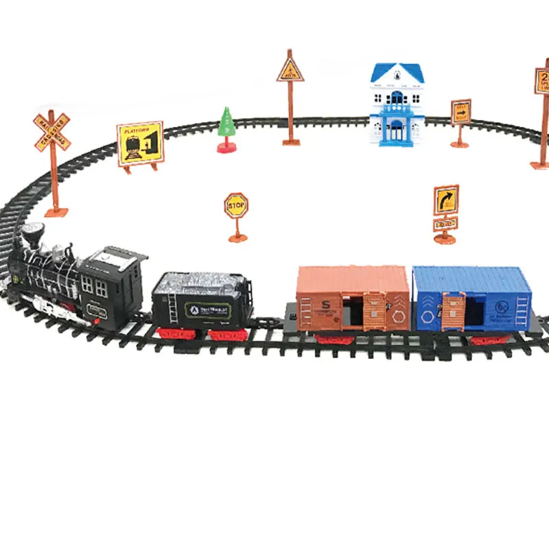 23pcs scene layout retro kids electric train toy with track sound & light set
