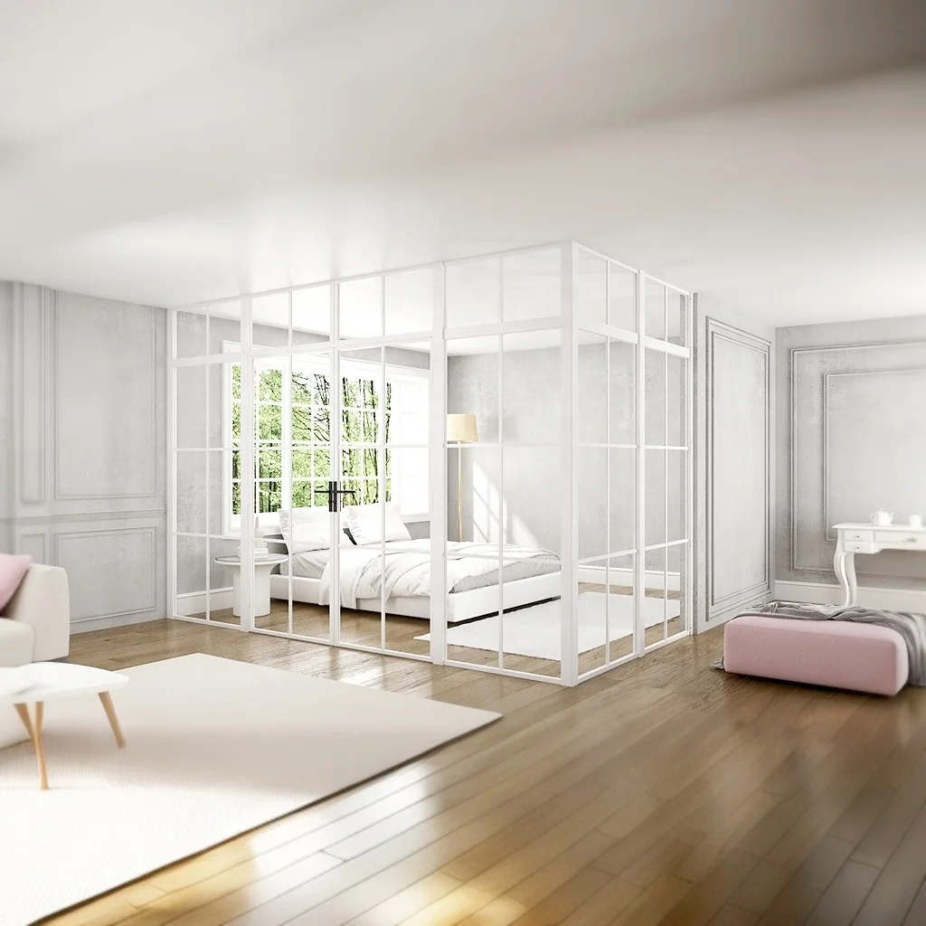 Oumeiga drawing room glass wall partition door between living room and bedroom