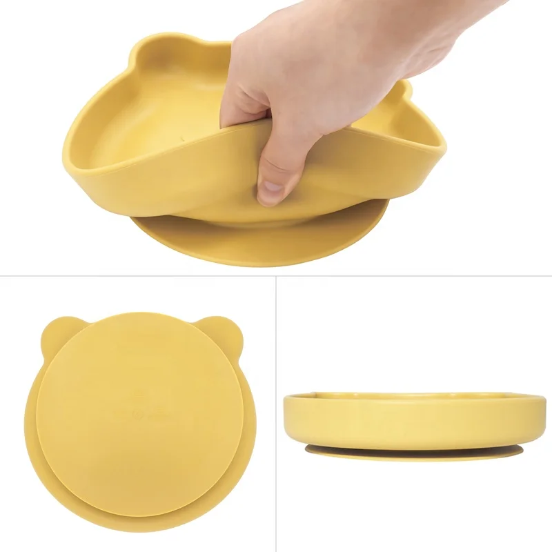Factory Customized High Quality OEM Silicone Suction Plate Kid Baby Feeding Bowl Tableware 4 Pcs Set