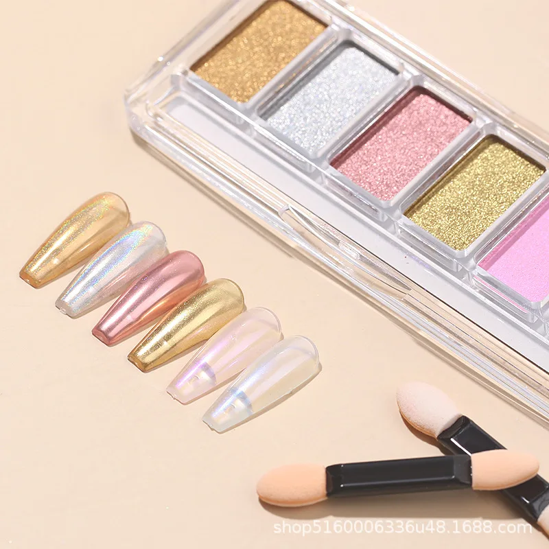 Six-color solid magic mirror whitewash aurora powder nail shop special ultra bright mirror laser powder water ripple human fish