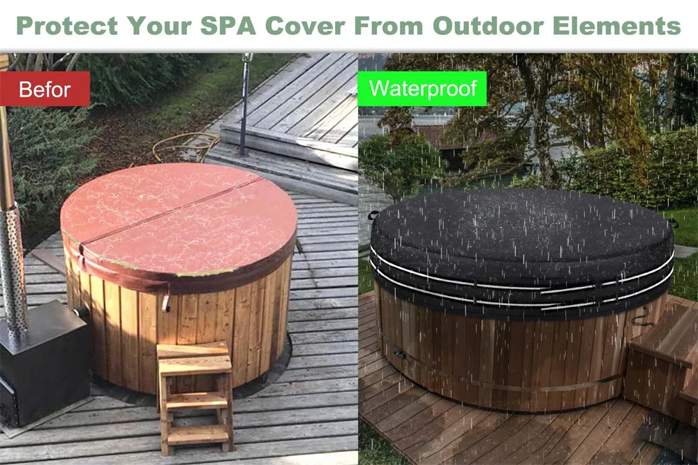 BEELAND 600D Heavy Duty Hot Tub Cover Round Outdoor Patio Waterproof SPA Covers With Straps