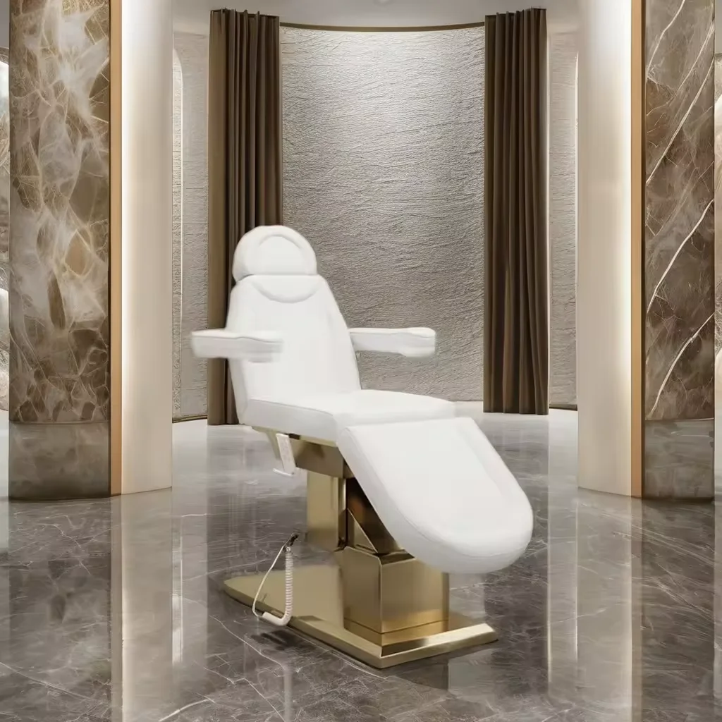 Hot selling beauty salon equipment metal golden stainless steel base electric beauty massage table