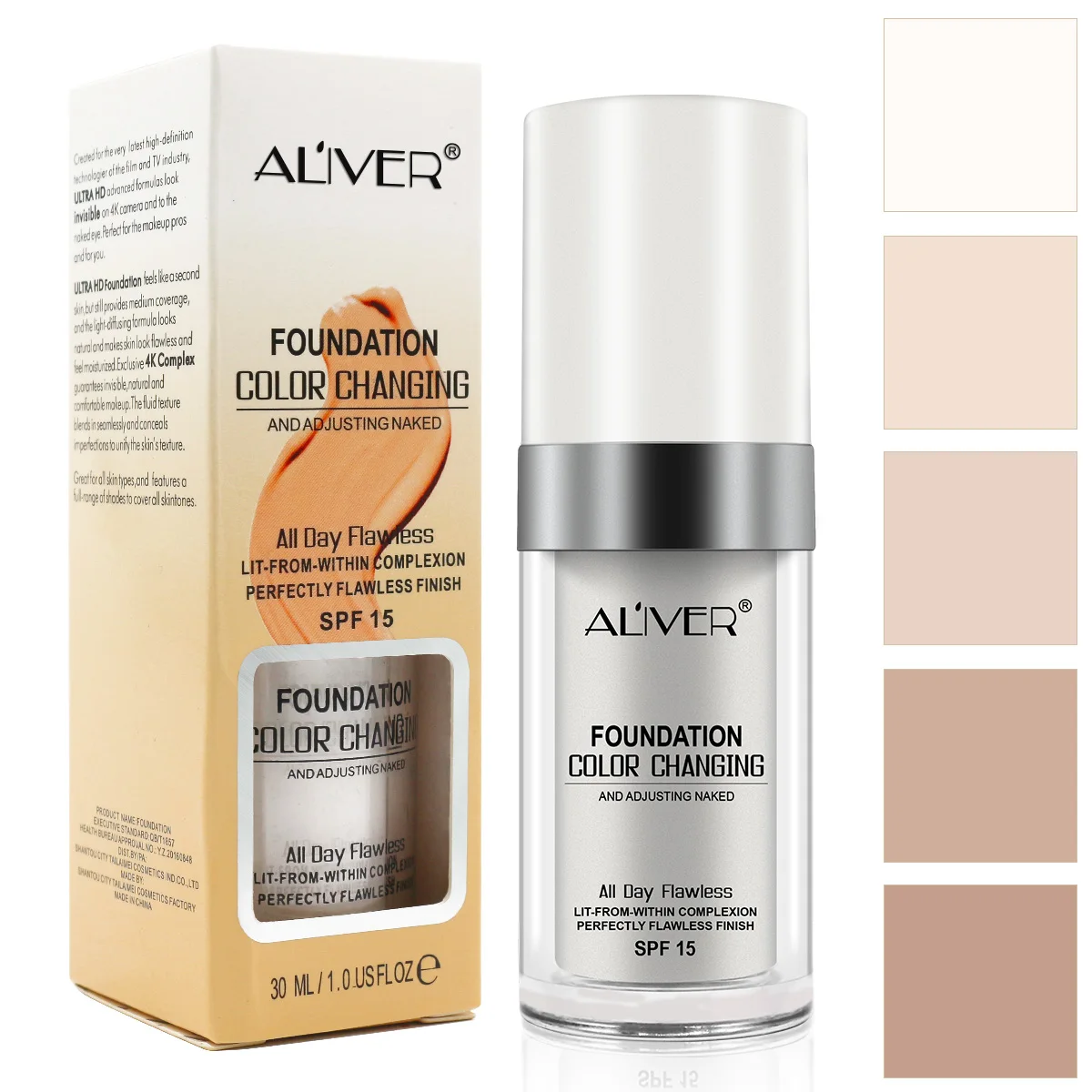 ALIVER Color Changing Long Lasting Waterproof Liquid Full Coverage Foundation for All Skin Type