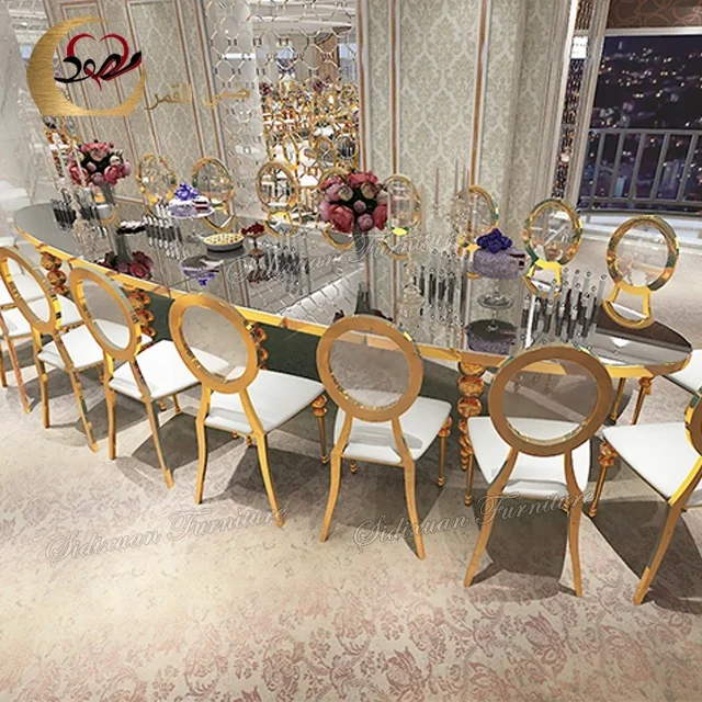 
Royal luxury oval round mirrored glass banquet dining table for wedding 