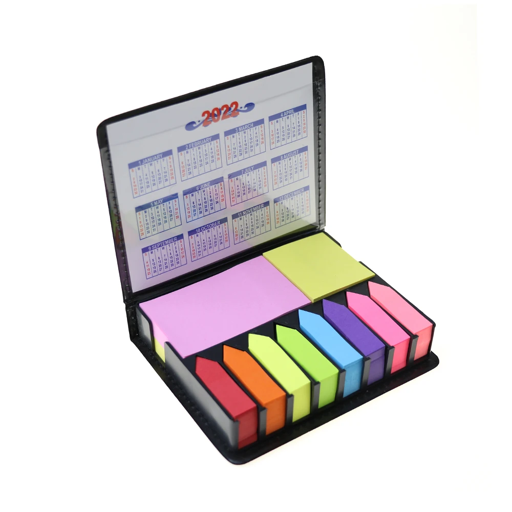BECOL Promotional Customized Rectangular Note Pad Mini Memo Pad PU Leather Cover Sticky Notes Set with Calendar