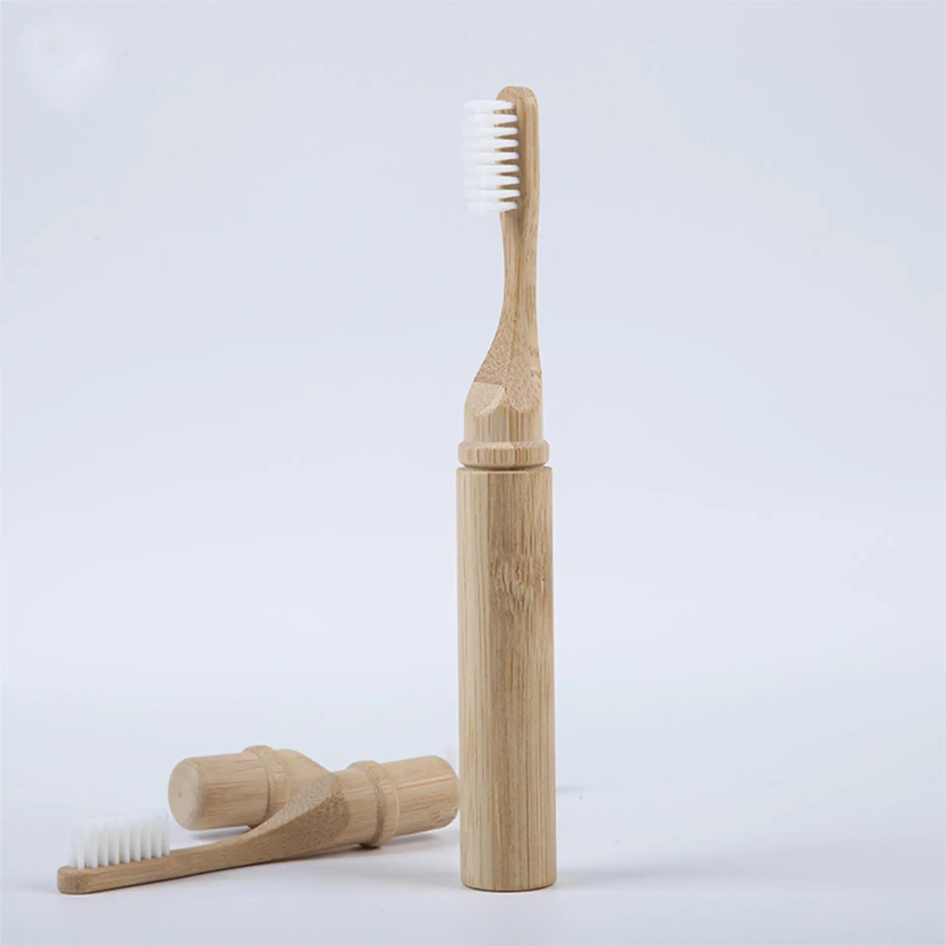 Wholesale Custom 100 % Natural Travel Bamboo Soft Toothbrush Product Set with Case Holder for Adult kids Children Baby
