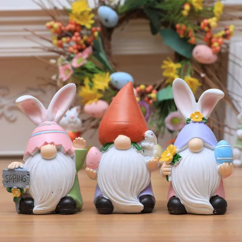 Customized Wholesale Easter Cute Resin Elf Rabbit Dwarf Ornaments for Holiday Decoration Gifts