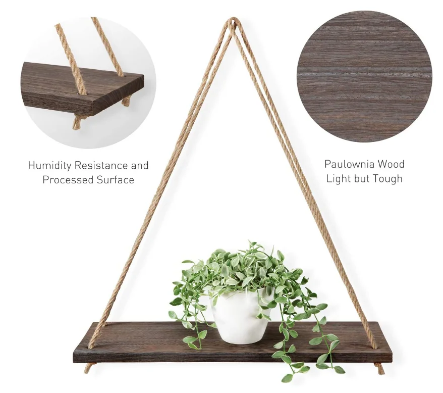 Rustic floating shelf wall mounted living room bedroom brown wooden hanger