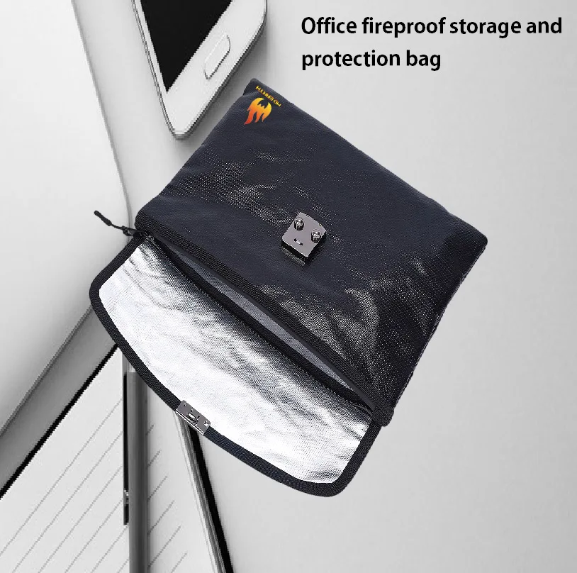 A4 fireproof bag with password lock, flame retardant bag for protection, passport cash safety bag