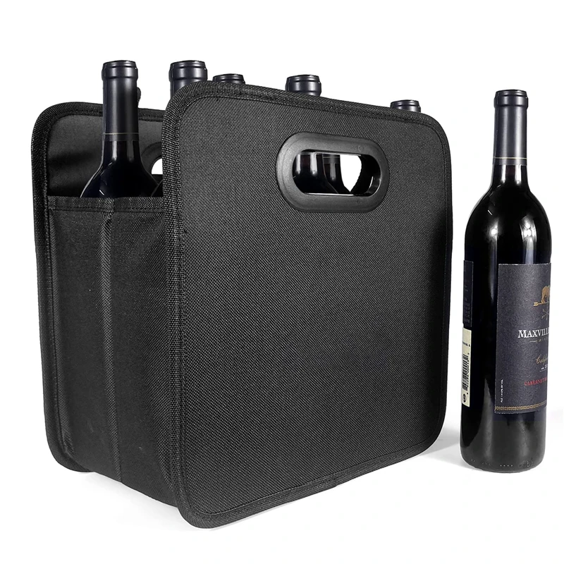 Custom Liquor Drinks Grocery Shopping Heavy Duty Durable Foldable 6 pack Bottle Wine Tote Bag Carrier