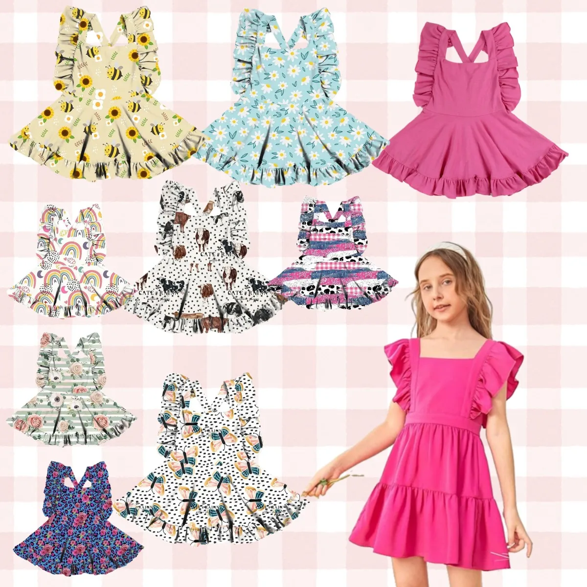 2023 Yiwu Yiyuan милое розовое платье для маленьких девочек детское летнее хлопковое принцессы с оборками малышей 6 месяцев