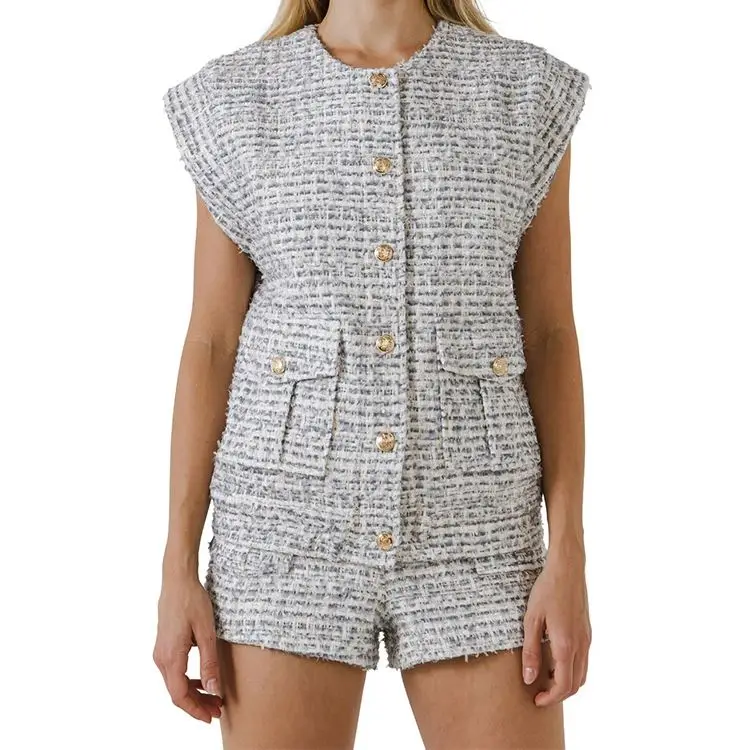 Модная твидовая Женская куртка на пуговицах пальто элегантная ткань женская одежда заказ жилет куртки