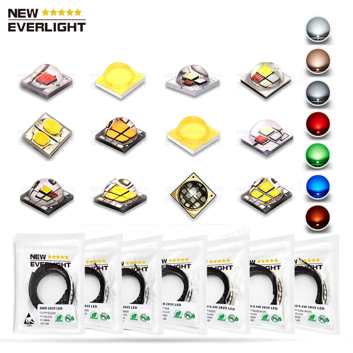 2835 SMD LED Diode Chip Cool Warm White Red Green Blue Yellow 0.2W 0.5W 2V 3V Small DIY SMT PCB Lamp Light Beads Emitting