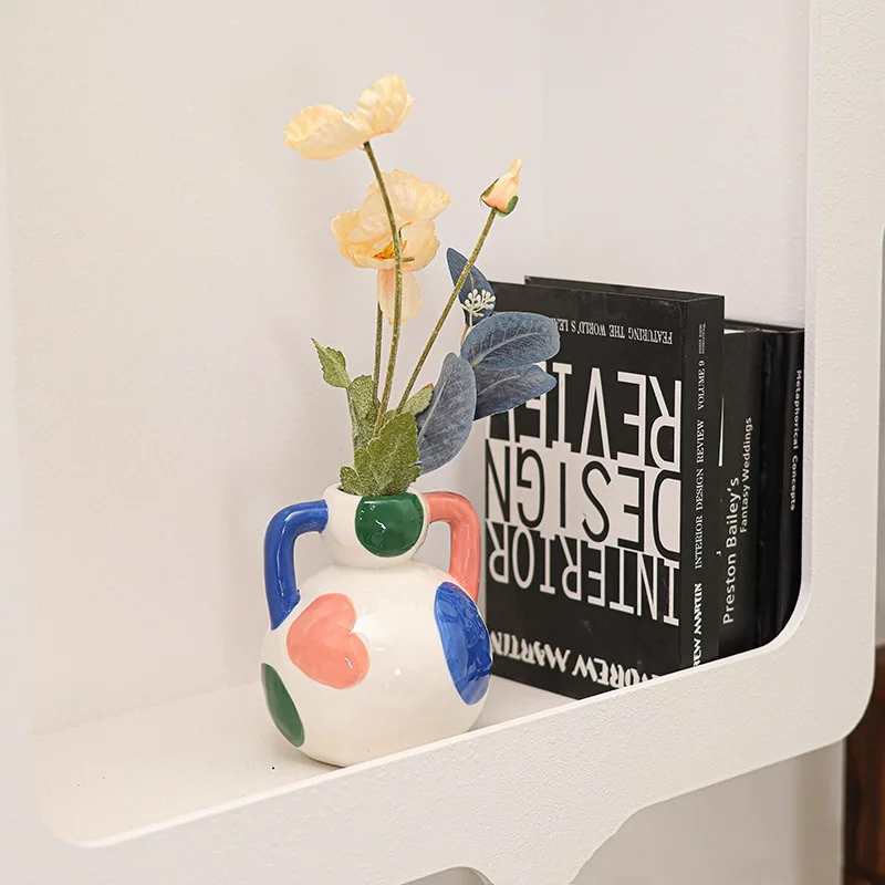 Ceramic vase, living room decoration, flower arrangement, creative color block painting, niche vase, flower utensil