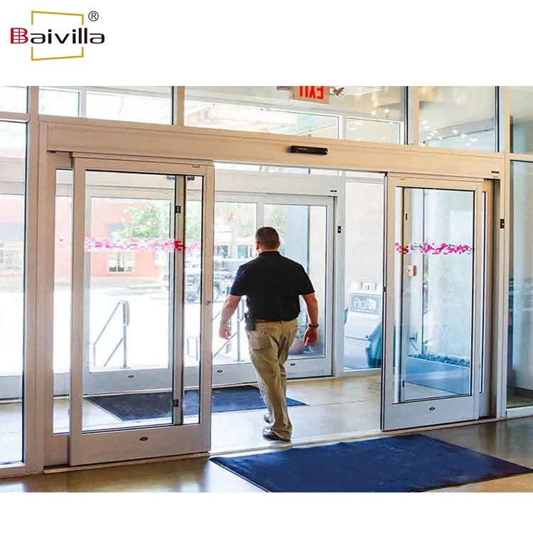 Exterior auto open close slide doors design modern commercial tempered glass smart automatic sensor sliding door system