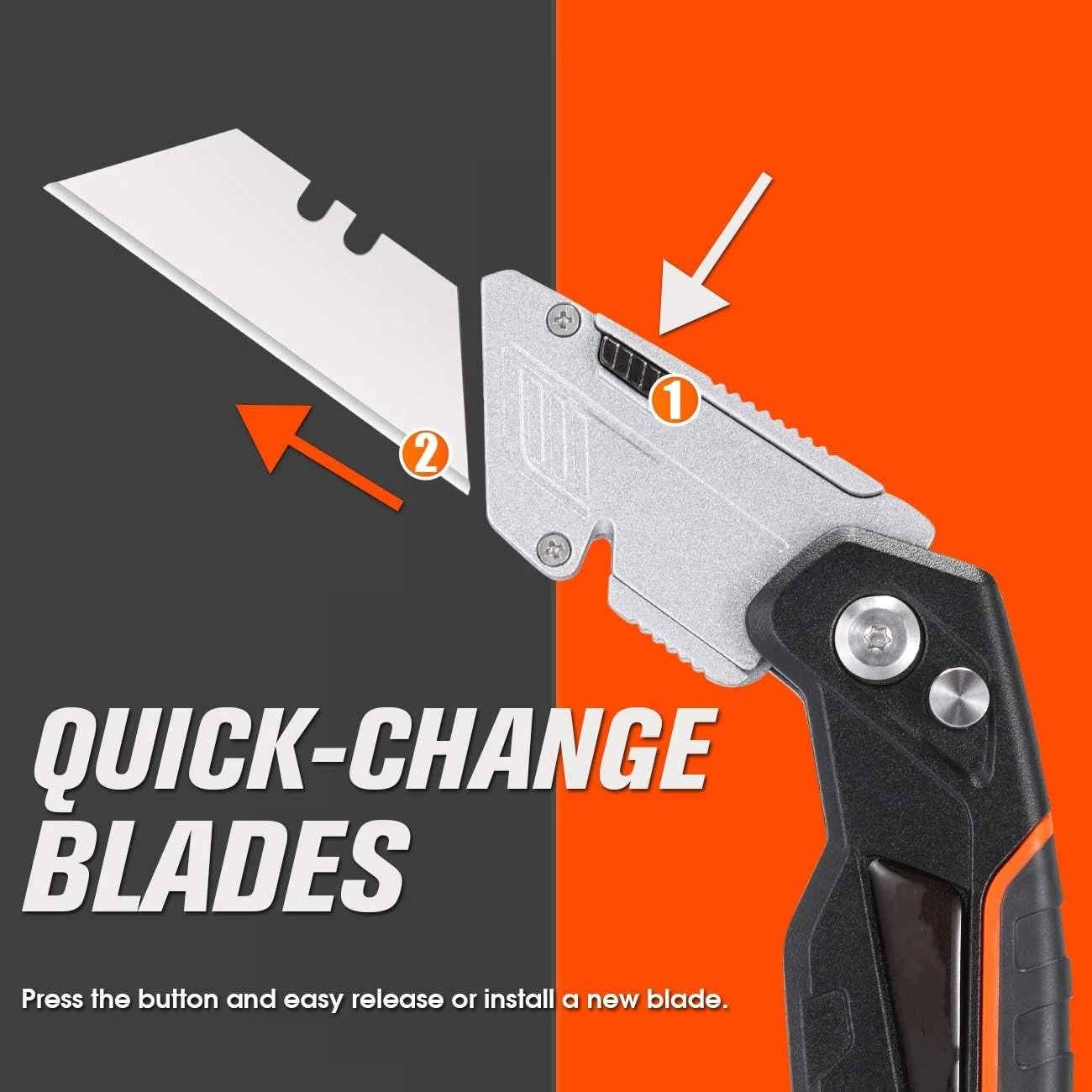 2 Pack Folding Utility Knife Set EDC Box Cutter with Safety Axis Lock Belt Clip Quick-change Blade Mechanism