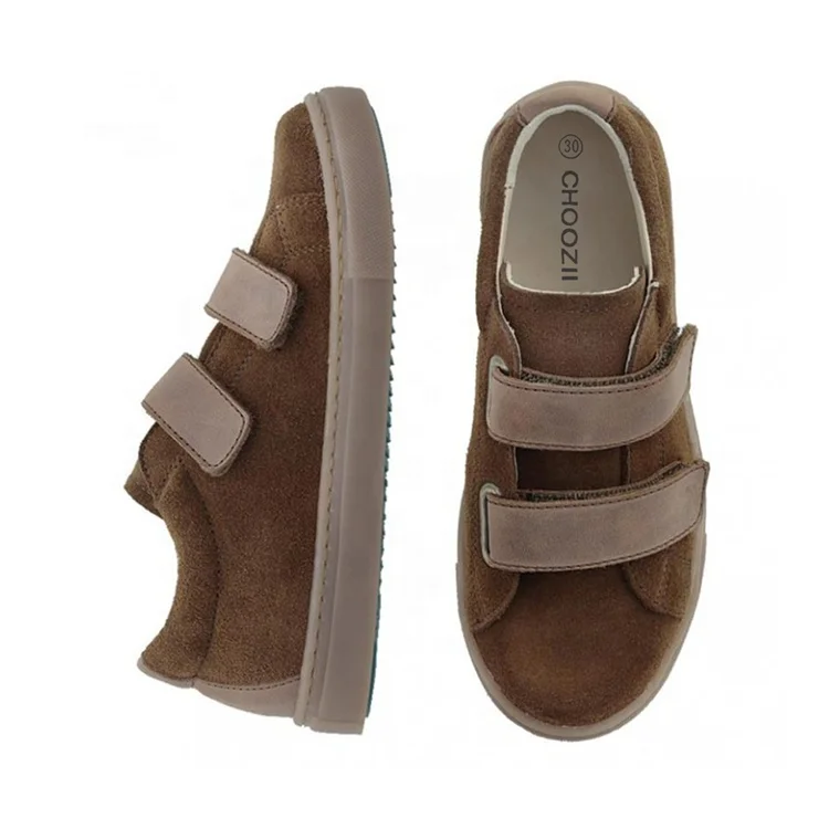 Customize Logo Boys Double Strap Hard Sole Sneakers Shoes Children Suede Leather Casual Kids Boys Shoes