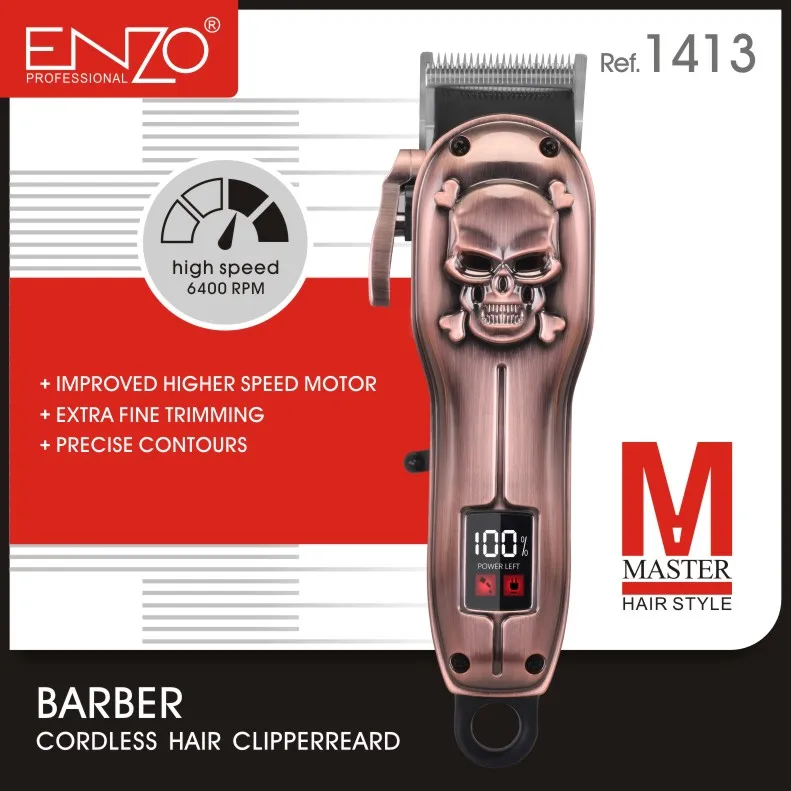 ENZO EN-1413 Professional Men Cordless Hair Clipper Machine Trimmer Baldheaded Hair Clipper Zero Gapped Detail Beard Shaver