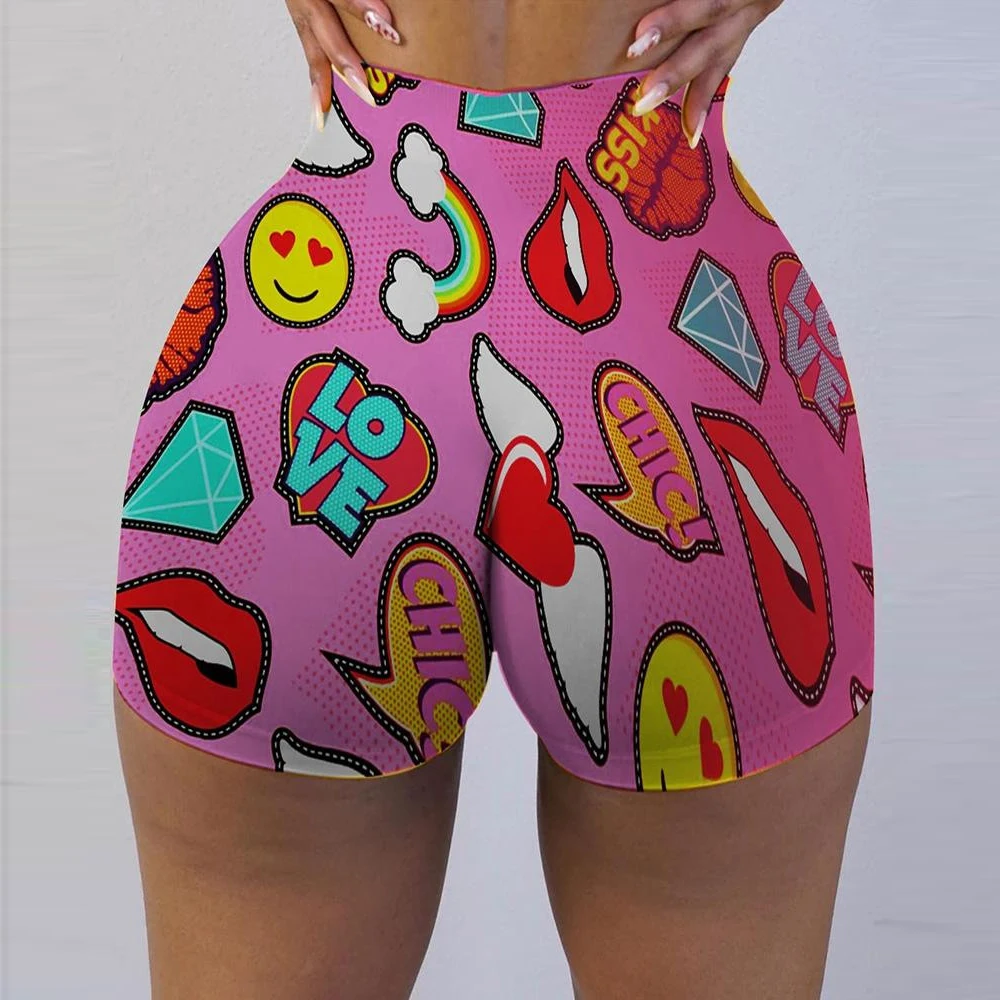 Ladies Tight Shorts Pattern Printed Shorts Hot Shorts Hot Sale Sexy Elastic Waist High Sexy & Club Breathable Quick Dry Regular