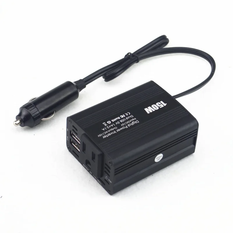 Small Car Power Inverter Charging Phone Pad DC12V Black Smart Protection Inverter Adapter For Car Wholesale