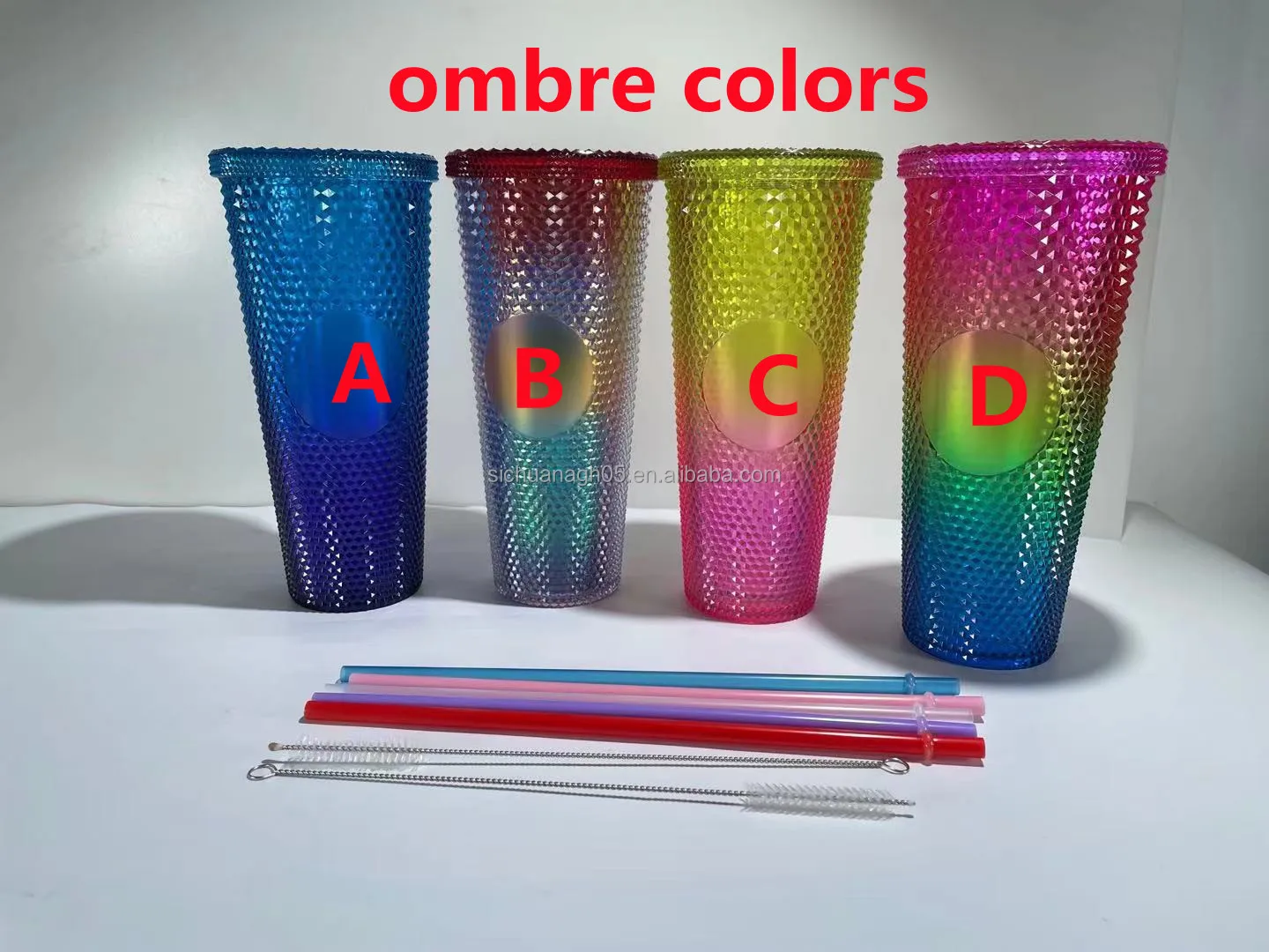 DSY BPA FREE 24oz Coffee Mug Double Wall Plastic Acrylic Shiny Matte Snow globe Studded Cups Tumbler with Straw and