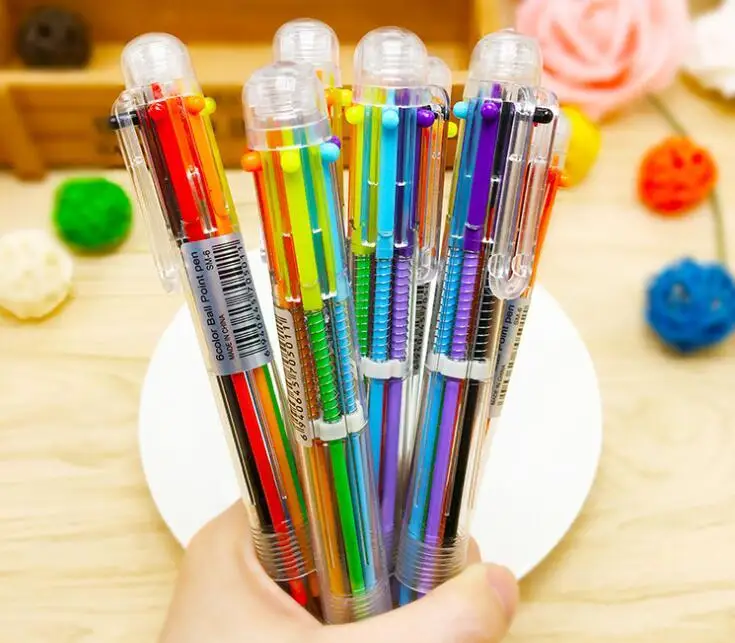 Multi 6 Color In One Set Korean creative cute cartoonulti-function press Supplies Stationery Kids Ballpoint Pen