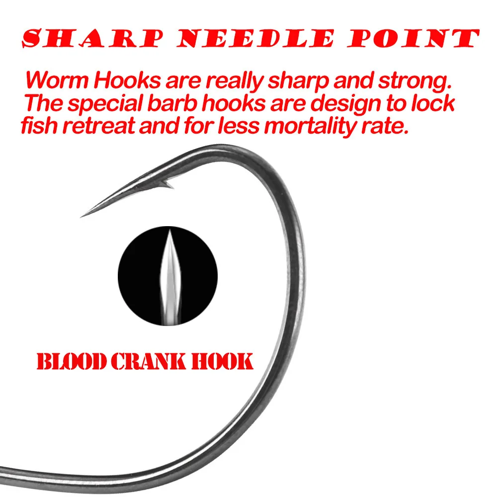 JOHNCOO 500pcs/bag 5/0-10/0 High Carbon Steel Fishing Crank Hook Blood Barbed Crank Hook for Soft Bait Lure Hook Fishing
