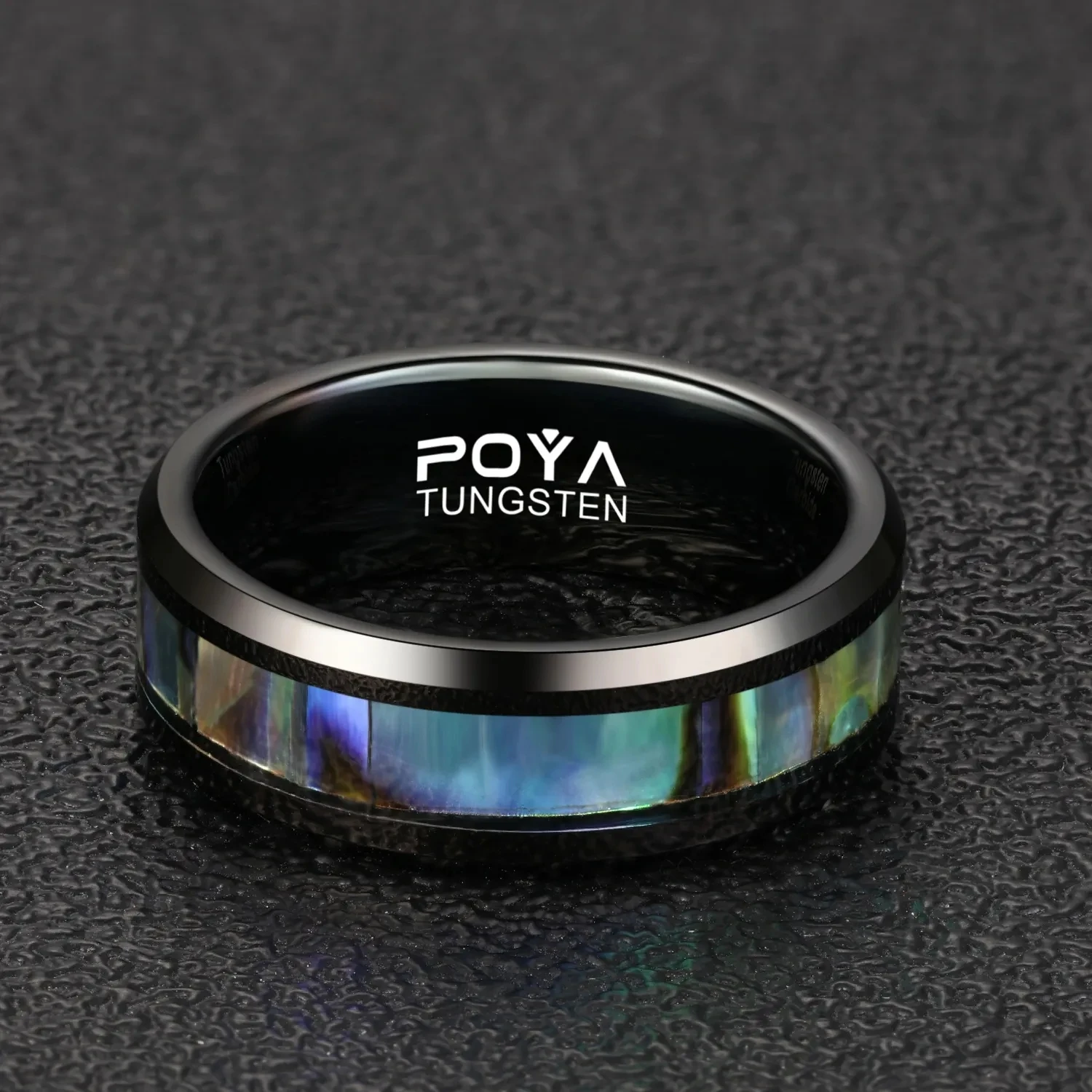Poya Fashionable Wholesale 8mm Abalone Shell Inlay Tungsten Ring Resizable for Wedding Engagement or Gift Fashion Jewelry