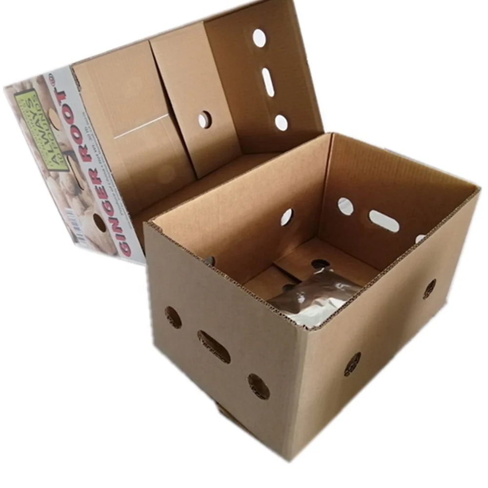 top and bottom type corrugated cardboard fruit and vegetable transport ginger packing carton box with perforated holes