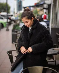 Winter Faux Lamb Fur Coats Women Elegant Side Pockets Mid Length Jackets Women Loose Double Breasted Coats Ladies