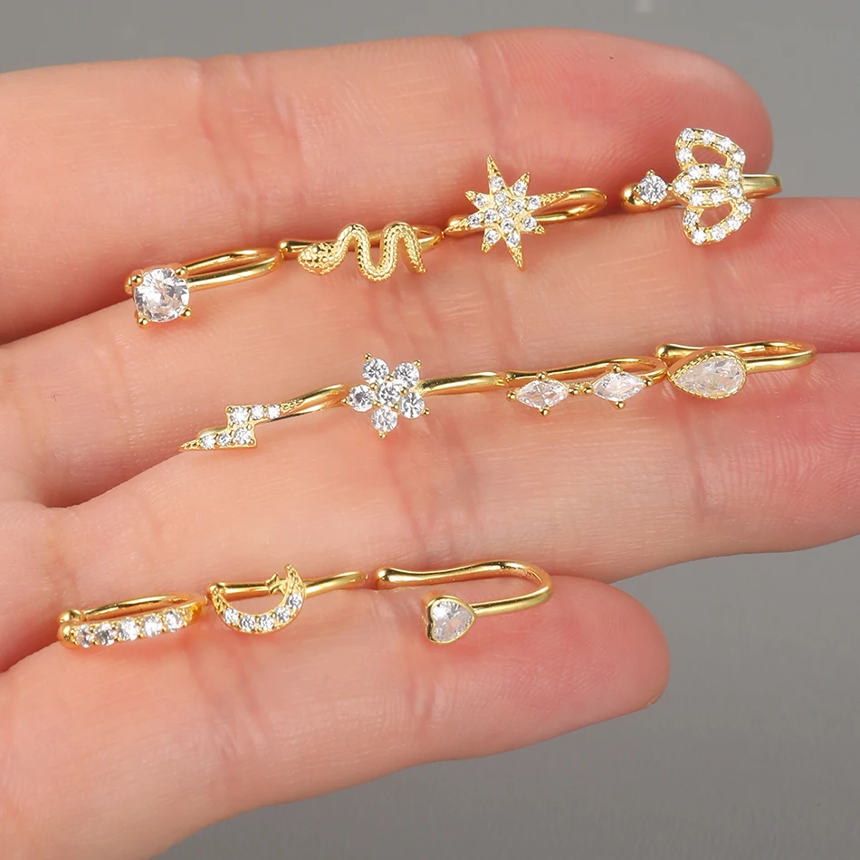 925 Silver Fake Nose Ring CZ African Nose Cuffs Gold Faux Septum Rings Clip on Nose Jewelry for Woman Non Pierced Jewelry