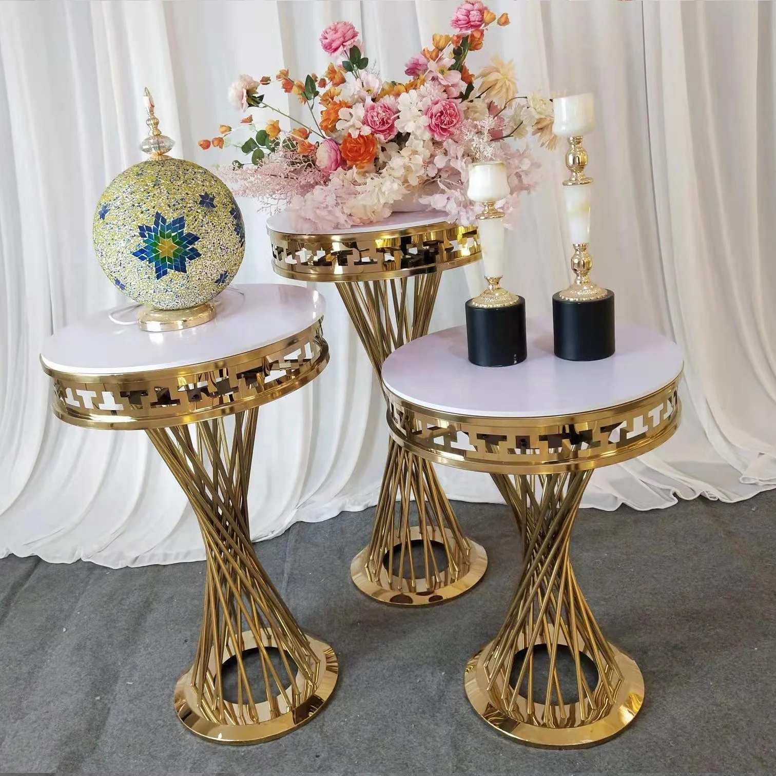hexagonal shape stand Wedding Backdrop Design Stainless Steel Gold Arch Backdrop Party Frame 230116
