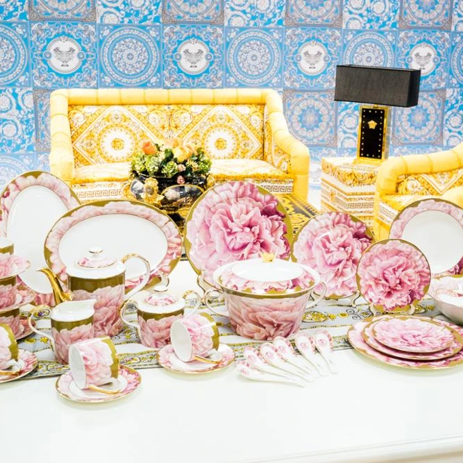 
Luxury Tableware Set Hand Printing Porcelain Dinnerware Bone China Sets 