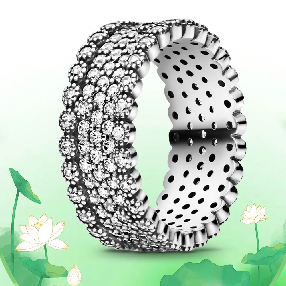 Elegant interlace line Crown pan dora signature Pave Setting ring 925 sterling silver material nickel free 5A Zircon shining